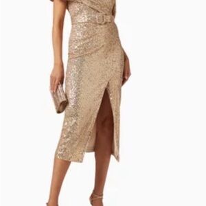 Badgley Mischka Gold Asymmetrical Dress